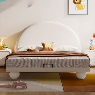 "Modish Wood Standard Children Bed with Pu Leather Upholstery, Headboard, Gender Neutral"