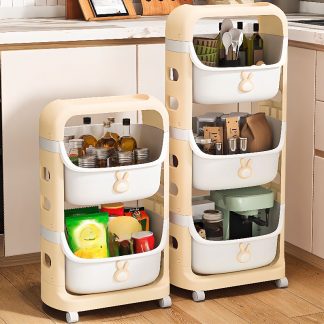 "Simplistic Kids Toy Organizer with Animal Theme, Roller Wheels, Multiple Shelves, Vertical Orientation, Synthetic Material"