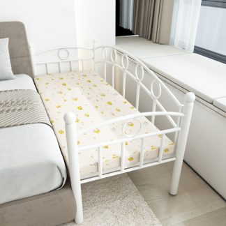 "Simplistic White Iron Standard Kids Bed with Guardrail for Gender Neutral"