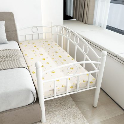 "Simplistic White Iron Standard Kids Bed with Guardrail for Gender Neutral"