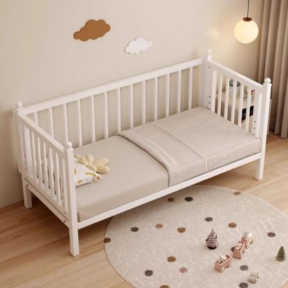"Simplistic Iron Standard Kids Bed with Headboard, Footboard, Coir Mattress & Guardrail"