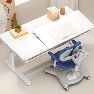 "Height-adjustable Chalk Wood Kids Computer Desk with Storage, Shelf, Drawer, and Hutch"