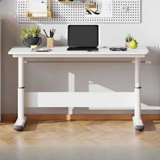 "Multi-levelled Metal Kids Computer Desk in Chalk/Unfinished Color with Storage Receptacle"