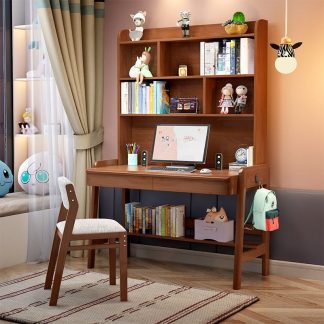 "Kids Computer Desk with Wood Top in Chalk/Azure/Unfinished Color, Storage, Shelf, Drawer, and Hutch"